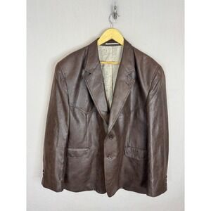 Dallas Collection Mens Brown Faux Leather Western Blazer Map‎ Lining 48R 58EU